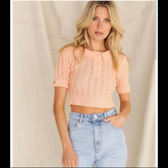 For Love and Lemons Coral Crop Polo Top - Picture 5 of 5